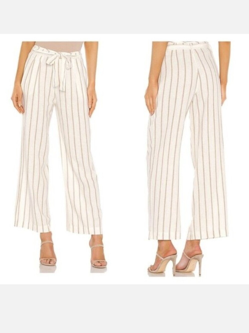 Rails Jess Canyon Stripe Wide Leg Linen Blend Pants Size S Tan And White